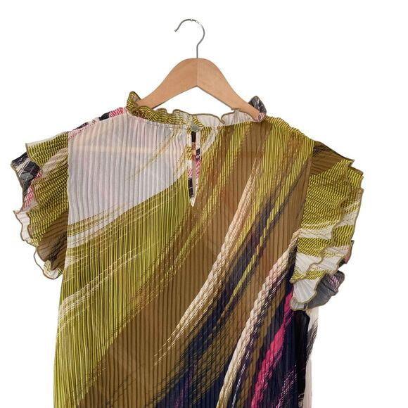 City Chic Colorful Wave Pleated Blouse Ruffled Sleeves Size 14 - Picture 10 of 13